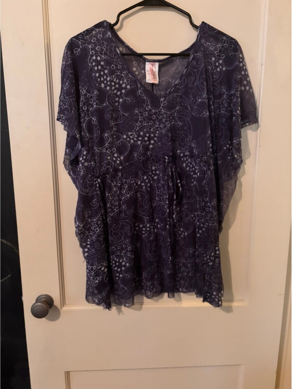 Sweet Pea Women's Large Sheer Navy Blue Floral Pattern Blouse